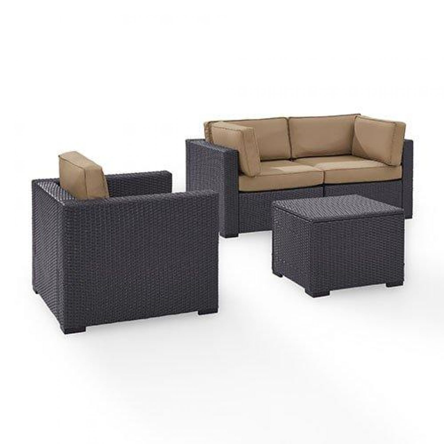 Biscayne Mocha 4 Piece Wicker Set with Loveseat, Corner Chair, Ottoman and Coffee Table