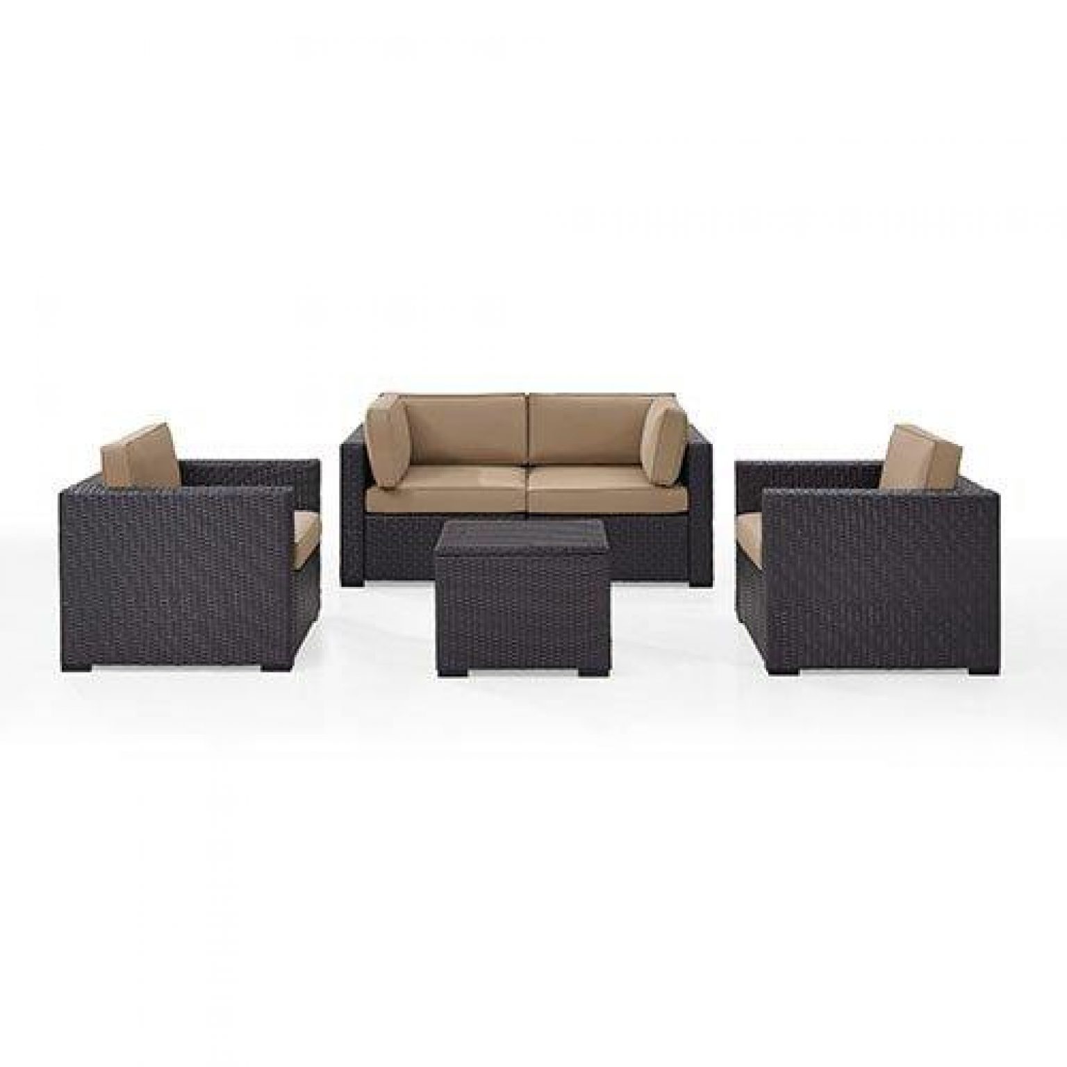 Biscayne Mocha 5-Piece Wicker Set with 2 Armchairs, 2 Corner Chairs and Coffee Table