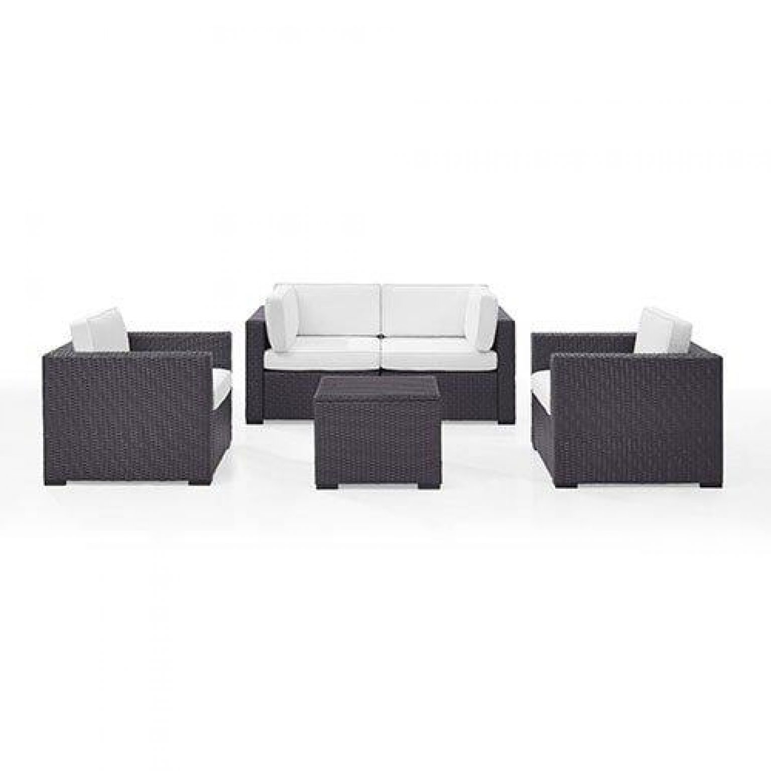 Biscayne White 5-Piece Wicker Set with 2 Armchairs, 2 Corner Chairs and Coffee Table