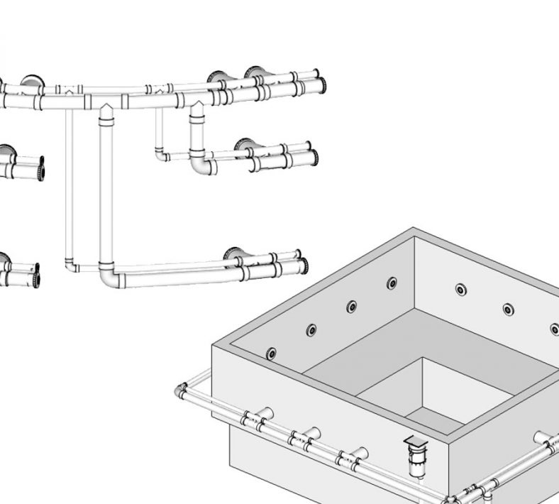 “The Original” 2.3m x 2.6m Dimensional & Plumbing Diagrams (Metric)